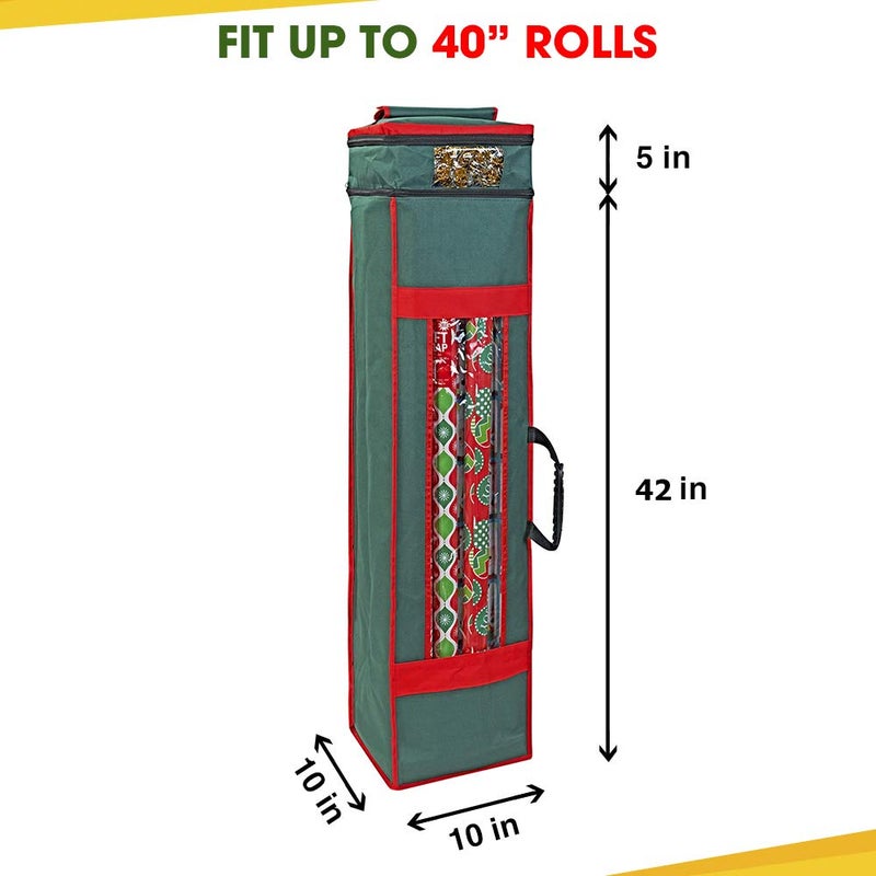 ProPik Christmas Wrapping Paper Storage Organizer Bag with Pocket and Handles Including Hanging Loop Heavy Duty Material with Clear Window 47 x 10 x 10 Inch Fits 40" Long Rolls (Green, 1 Count) - Image 2